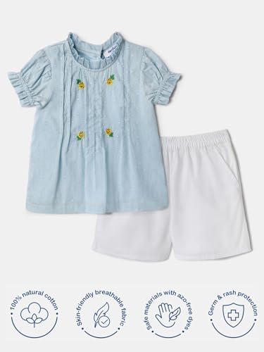 Image of Nautinati Baby Girls Printed Flutter Sleeve Top with Shorts Clothing Set | Age 0-3 Years