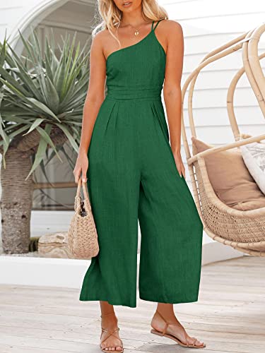Prinbara Women's Summer One Shoulder Jumpsuits Dressy Linen Wide Leg Sleeveless High Waist Casual Vacation Outfits One Piece Jumpers Rompers With Pockets 5Pa02-Caolv-M #TOP4