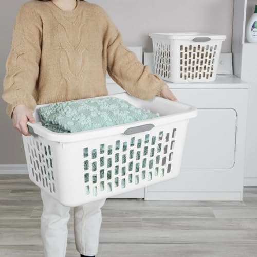 SIT MART 2 Bushel Large Plastic Laundry Basket with 4 Comfort Grip Handles, White - Durable, Lightweight, Spacious Laundry Storage for Home, Dorm, and Apartments - Thumbnail 3