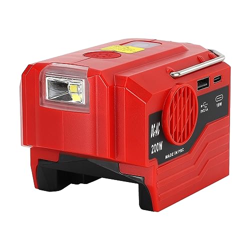200W Inverter Generator for Milwaukee M18 18V Lithium Battery Portable Power Station Power for Milwaukee Inverter 18V DC to AC 110V-120V Converter with 280LM Light, USB & Type-C Port, AC Outlet