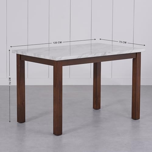 Image of Home Centre 4 Seater Harmony Faux Marble Top Dining Table |Faux Marble Dining Tables for Dining Room|(White) 1 Year Warranty