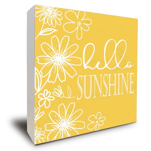 ULEGIE Summer Decor, Summer Decorations For Office Bathroom Kitchen Home, Yellow Wooden Box Sign For Bathroom Shelf Table Desk Accessories Decoration, 5x5 inch