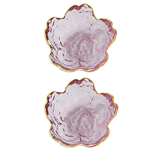 通用, 2 Piezas Mini Cuenco De Cristal, Mini Cuencos De Cristal con Forma De Flor De Cerezo, Pequeños Cuencos para Servir con Flores de Cerezo, Aplicable a Salsas, Aperitivos(Rosa)