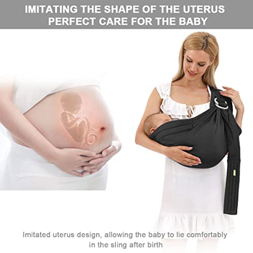 Baby Carrier Sling Wrap Ring, Soft Infant Baby Carriers for Newborn Toddlers Slings, Ergonomic Design Hug Strap for Newborns, Breathable Adjustable Multi-Functional Sling Under 36lbs-Black