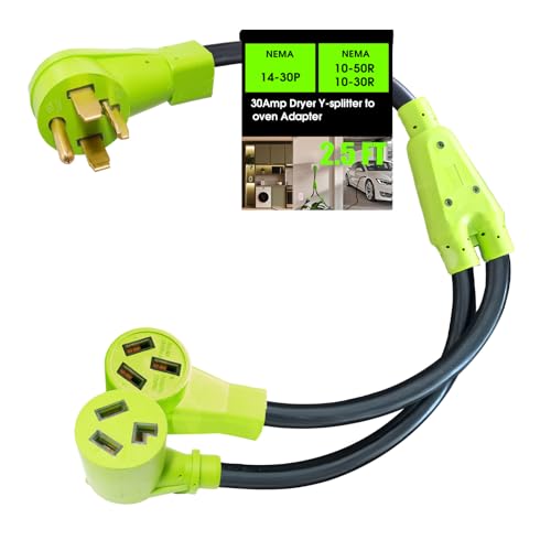 HonestRv 30 Amp 240V Y Splitter for Older Dryer and Oven/Stoves, NEMA 14-30P to 10-30R/10-50R Dryer Adapter, Adapter for 50 Amp and 30 Amp Older Standard Dryer/Oven/Ranger, STW 3/10 AWG, 2.5FT