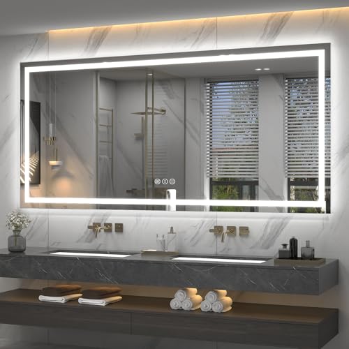 Image of 77x 36 inch Large Lighted Bathroom Mirror for Wall, LED Illuminated Vanity Mirror with Lights, Dimmable, Anti-Fog, ETL Listed (Backlit and Front Lighted)