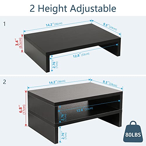 Teamix Wood Monitor Stand Riser-2 Pack, 2 Tier Adjustable Monitor Stand Dual Monitor Riser For 2 Monitors/Laptop/Pc Black Computer Stand For Desk #TOP3