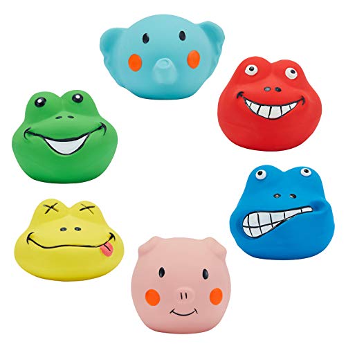 Squeaky Dog Toys Durable Soft Latex Rubber Teething Chewing Interactive Fetch Play Squeak Puppy Toys with Funny Animal Face for Puppy Small Medium Dog 6pcs