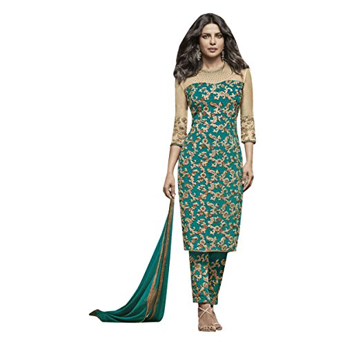 Salwar Suit indien vert à veste en filet et jupe longue style Priyanka Chopra