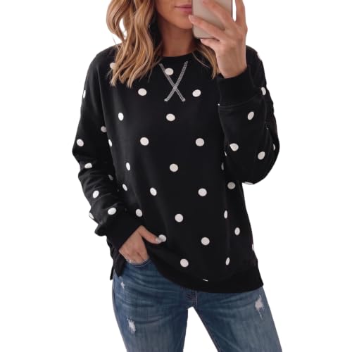 Polka Dot Sweatshirt for Women Drop Shoulder Polka Dots Cute Pullover Tops - image 2