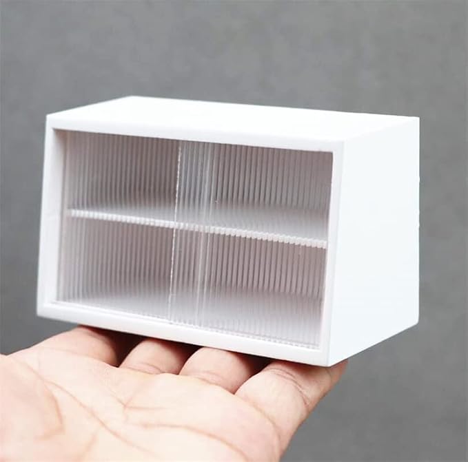 EatingBiting 1:6 mini House White Miniature Furniture Wood Cake Commercial Countertop Bakery Display Case Cabinet Storage Showcase with Acrylic Movable Window 3.9" for Figures Tea Set Cosmetics
