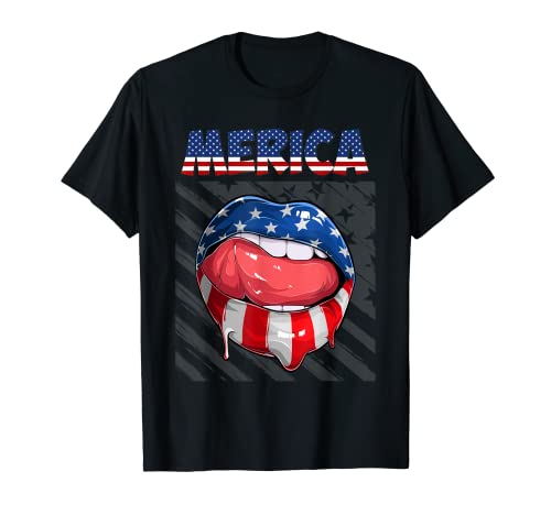 Happy 4th of july american flag patriotic usa Woman lips Maglietta