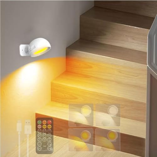 TZSMUM LED Interior Apliques de Pared Recargable USB Lámpara de Pared con Mando Distancia Regulable Iluminación de Giratoria 360° para Sala de Estar Dormitorio Pasillo (Blanco,1 Pieza)