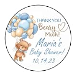 60 pcs Teddy Bear Baby Shower Stickers - Blue - Pink - Baby Shower Favors - Labels - Tags - Personalized - 1.5