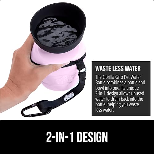 Image of GORILLA GRIP Dog Water Bottle, Portable Water Bowl Dispenser for Dogs, 12 oz Leak Proof Pet Travel Squeeze Bottles, Food Grade Silicone, to Go Puppy Essentials, Hiking Camping Trip Accessories, Pink