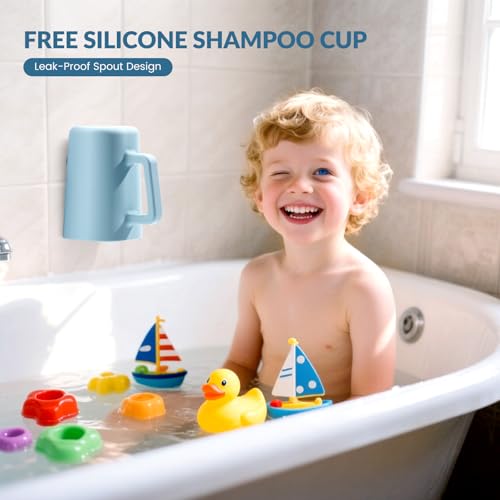 Hair Washing Station for Kids, Portable Silicone Hair Washing Basin for Sink & Bathtub, Tear-Free Shampoo Bowl with Rinse Cup, Make Wash Day Much Easier (Blue) by JOY ANAN - Image 6
