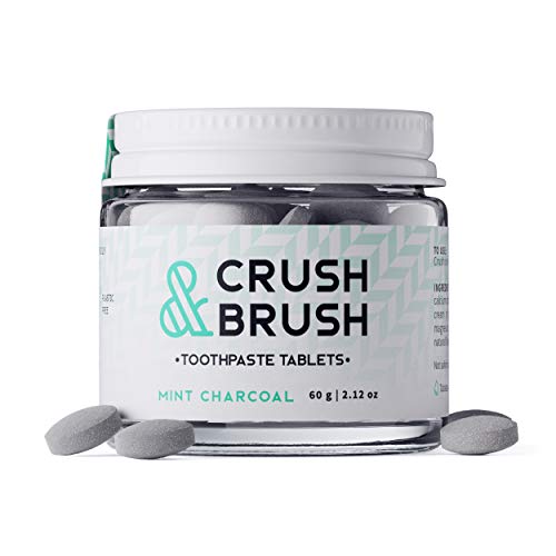 Crush & Brush Toothpaste Tablets-Mint Charcoal Glass JAR – 60g ~ 80 Tablets