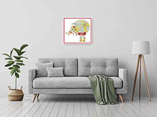 Image of Amiiba Stamped Cross Stitch Kits, Little Girl Umbrella Maple Leaves Wind DIY 11CT 11x10.2 inch (Girl)