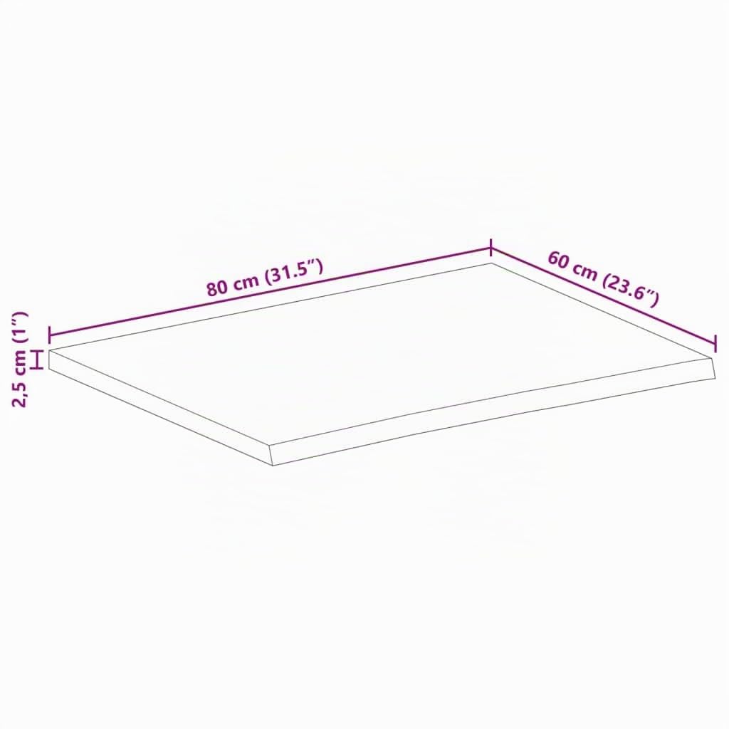 vidaXL Tablero de Mesa Borde Natural Madera Maciza Mango 80x60x2,5 cm