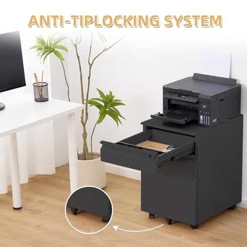 MilleLoom Filing Cabinets for Home Office Organizer, 3 Drawer Mobile File Cabinet with Lock & Anti-Tip Wheel,Under Desk Metal Filing Cabinets ForLetters/Legal/a4 (Un-Assembled) by MilleLoom - Image 5