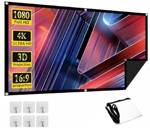 Image of 100 Inches Diagonal Foldable Projector Screen 16:9 Aspect Ratio (87 inch(W) X49(H)) HD, 4K, Full White Matte Projection | Easy Carry | Anti-Crease Viewing for Home Movies, Office, Classroom