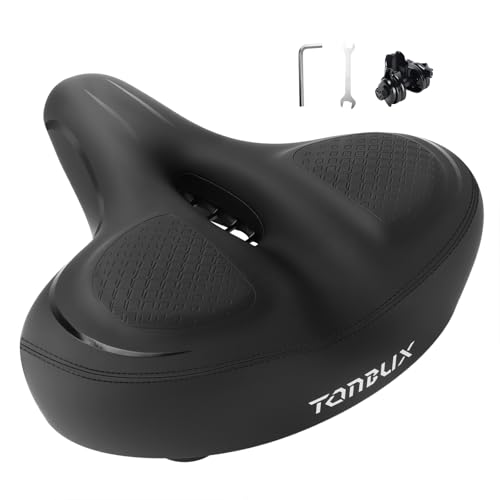 TONBUX Wide Bike Seat for for Men & Women, Comfortable Peloton Bike Seat Cushion, Large Bicycle Seat for Stationary, Exercise, Ebike, Cruiser, Mountain Bike