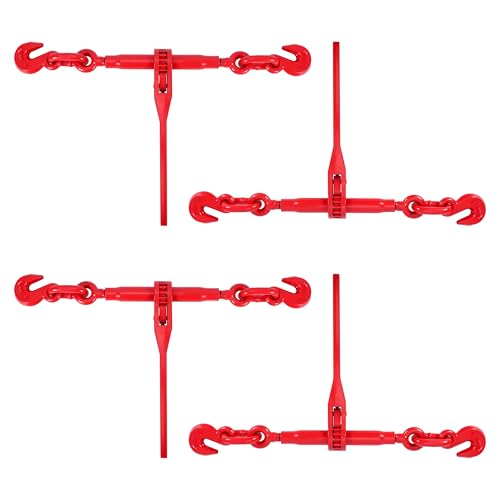 4 Steel Ratchet Load Binders, 1/2 in-3/8 in, 9200 LBS Load Limit, Drop Forged with G70/G43 Chain Compatibility, Tie Down Heavy Loads for Truck or Flat