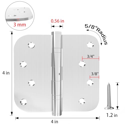 Bartuda Hinges, 3 Pack Door Hinges Stainless Steel Hinges 4 Inch Heavy Duty Hinge Ball Bearing Door Hinge With Rounded 5/8-Inch Radius Corners Thickness 3Mm Hinges Heavy Duty Exterior Door Hinges thumb #1