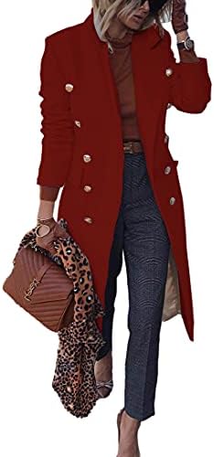BZB Women's Elegant Notched Collar Double Button Slim Long Wool Blend Pea Coat Jacket