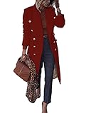 BZB Women's Elegant Notched Collar Double Button Slim Long Wool Blend Pea Coat Jacket