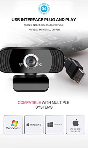 Webcam Full HD 1080p 60fps USB 2.0, com Microfone Embutido