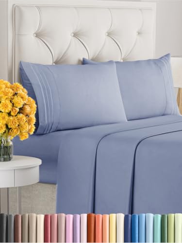 Image of King Size 4 Piece Sheet Set - Ultra Soft & Cooling Sheets - Dusty Purple | Fits 8 Inch to 16 inch Mattress, Wrinkle Free & Fade Resistant with Deep Pockets, Breathable, Comfy Hotel Luxury Bedding