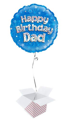 Happy Birthday Dad Blue Holographic Round Foil Helium Balloon - Inflated Balloon in a Box