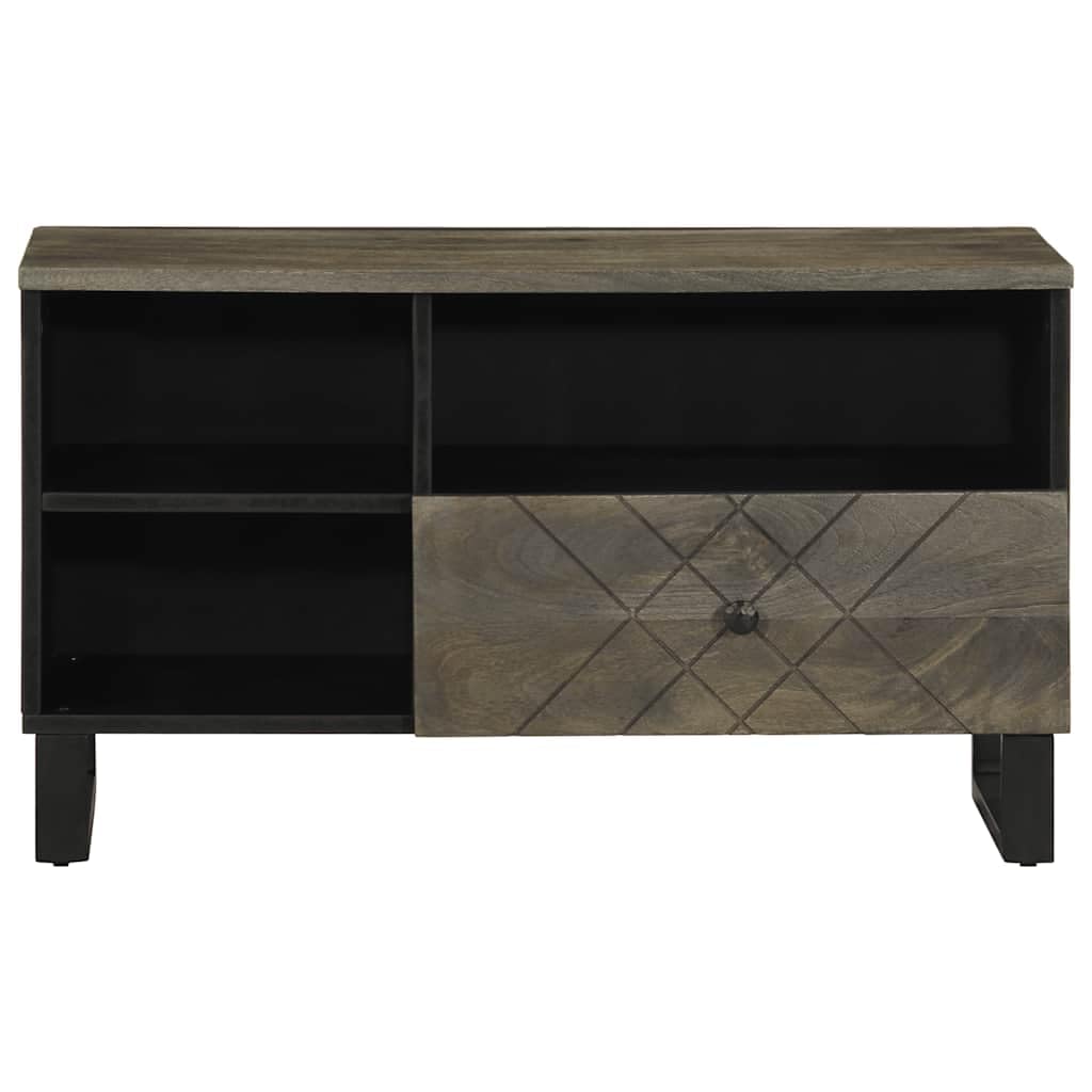 TV-Schrank aus massivem Mangoholz 80x33x46 cm mit Metallfüßen, Lowboard und Sideboard für Wohnzimmer, HiFi Rack, Medienmöbel, Organizer für DVD, Blu Ray, CD und Gaming Zubehör