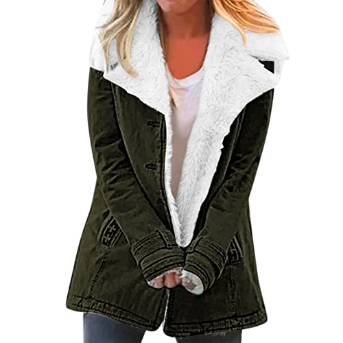 Manteau d'hiver chaud pour femme en vert armée grande taille L