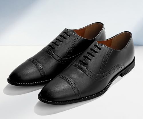 Image of LOUIS STITCH Men's Formal Lace-up Oxford Shoes for Men | Solid Design | Ideal for Formal, Business Casual, and Parties (LSRGOXJB -)