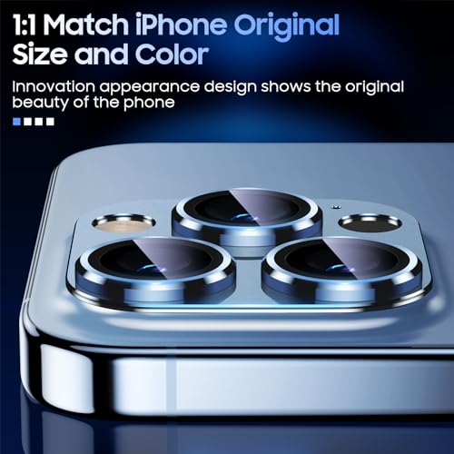 Image of Uyiton for iPhone 13 Pro /iPhone 13 Pro Max Camera Lens Protector, [Strong Adsorption] [Drop Protection] Metal Ring Tempered Glass Rear Camera Screen Cover - Blue