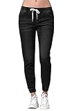 YBENLOVER Damen High Waist Jeans Straight Slim Denim Stretch Lang Jeanshosen Mit Gummizug, Schwarz, M