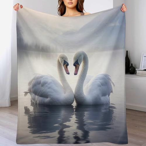 AASWDFR Schwan Decke Flauschige Sofa Decken, Super Weich und Flannel Fleecedecke Als Tagesdecke, Sofaüberwurf, Wohndecke 100×130cm