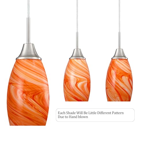 Image of Viinew Mini Glass Pendant Light,3-Pack Orange Marble Glass Hanging Light