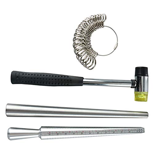 Hyddnice 4Pcs Ring Mandrel Sizer Tool Jewelry Making Measuring Tools Kit With Metal Mandrel Finger Sizing Measuring Stick 27Pcs Ring Sizer Guage Circle Models #TOP5