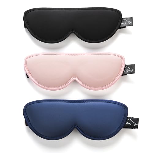 ALASKA BEAR Stylish Sleep Masks for Small Face, 3 Pack Stitched Eye Masks with Contoured Cups, 100% Blackout Cover, Cool and Soft Concave Padding, Machine Washable(Black&Blue&Pink)