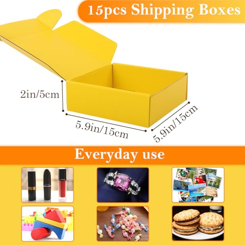 Image of Cardboard Boxes,15 Pack Shipping Boxes 6x6x2 Recyclable Mailing Boxes Colored Corrugated Cardboard Box Small Storage Boxes for Shipping, Mailing, Gifts Packaging (Yellow)
