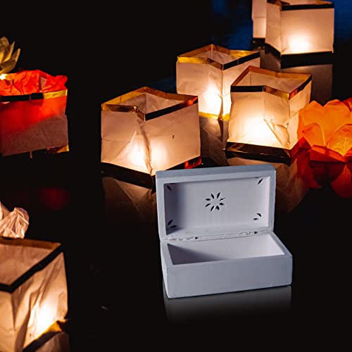 Mela Artisans Decorative Storage Box With Hinged Lid - Shabby White, Medium | 7.5” X 4.5” X 3” | Rustic Serena Style | Crafted From Mango Wood | Ideal For Keepsakes, Trinkets, Jewelry And More #TOP5