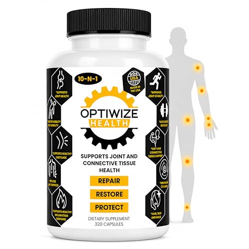 OptiWize 10-N-1 Joint Support Hydrolyzed Collagen,MSM, Hyaluronic Acid, Glucosamine,Chondroitin & More- Targets Joint Discomfort, Improves Mobility & Flexibility 320 Caps for Men & Women Made in USA