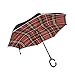 Parapluie inversé Double Couche Coupe-Vent extérieur Pluie Soleil parapluies inversés de Voiture avec poignée en Forme de C - Grille Noire et Rouge