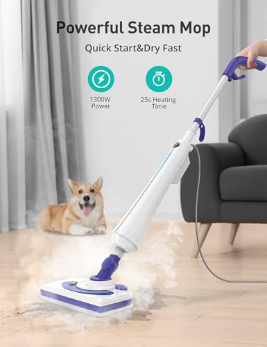 Image of Steam Mops for Floor Cleaning, 1300W Floor Steamer with Detergent Chamber, 25S Heat Up, Lightweight Steamer for Cleaning with 2 Washable Pads, Safe for Tiles, Upholstery, Carpet, Hardwood