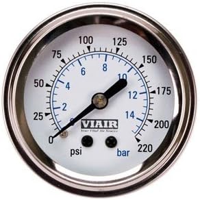 VIAIR2" Single Needle Gauge (White Face, Illuminated, 220 PSI)