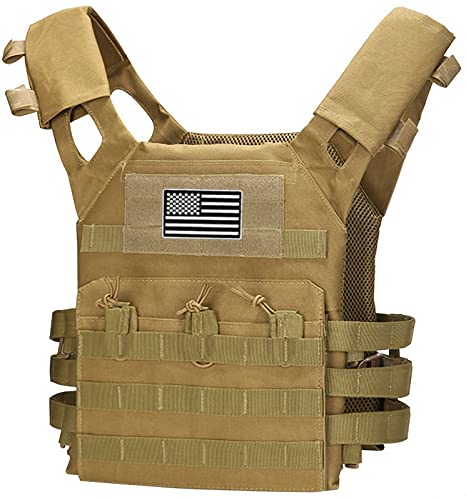 Limhoo Tactical Vest Adjustable Modular Molle Game Protective Vest With Usa Flag Patch (Khaki) #TOP6