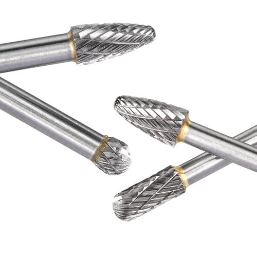 Treki 4 Stück Lang Hartmetall Frässtifte mit 6mm Schaft Hartmetallfräser Fräsaufsatz für Bohrmaschine, Wolframstahl Fräser Bits Holzschnitzerei Bohrer Set für Holzarbeitung, Metallfräser Holzfräser